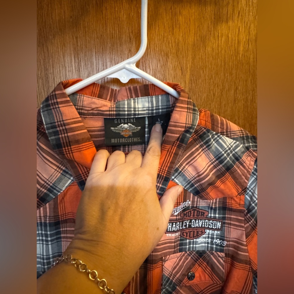 HARLEY-DAVIDSON Women’s Size L Shirt Snap Front Plaid Short Sleeve HD Logo - Picture 4 of 9